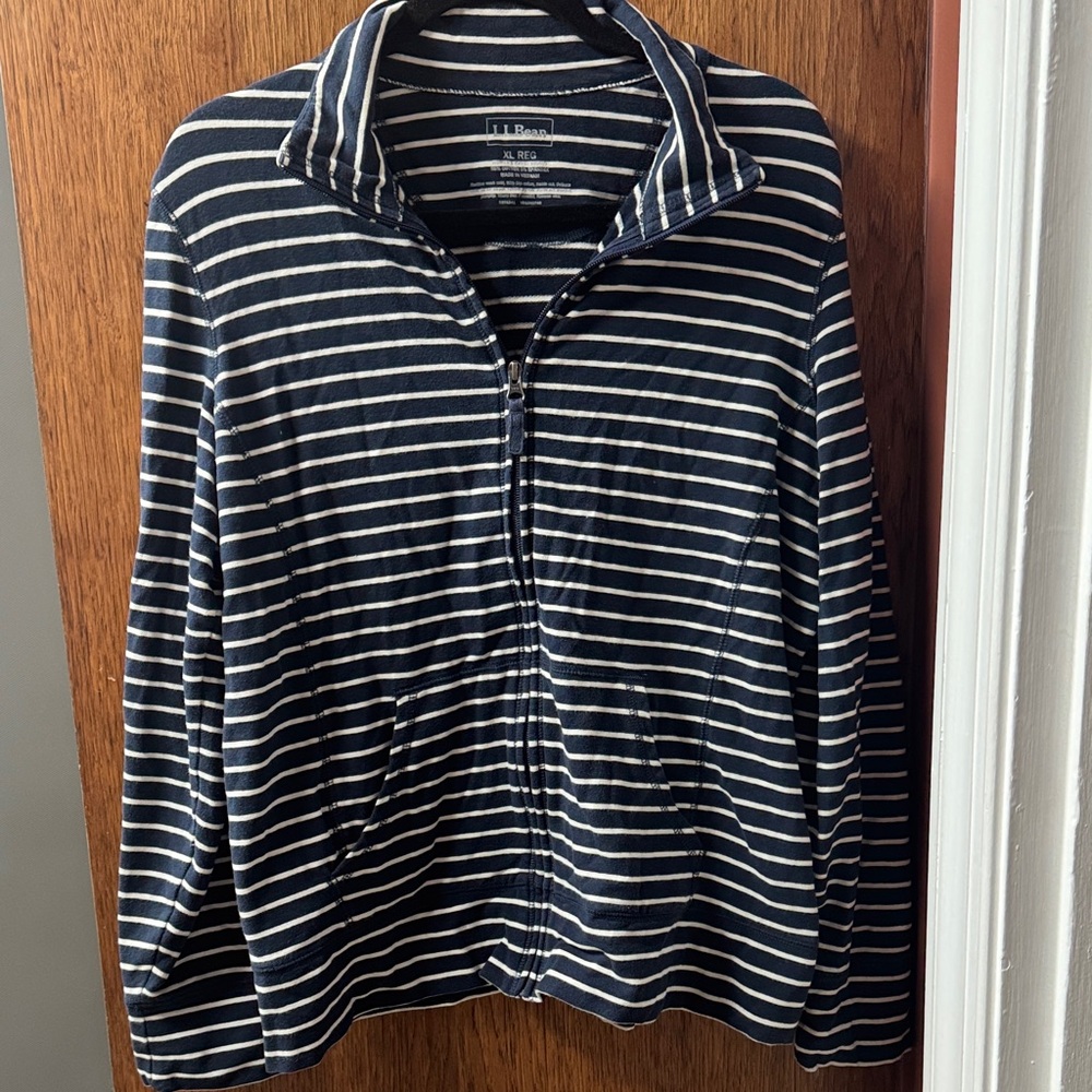 L.L. Bean Blue and White Striped Zip Up
